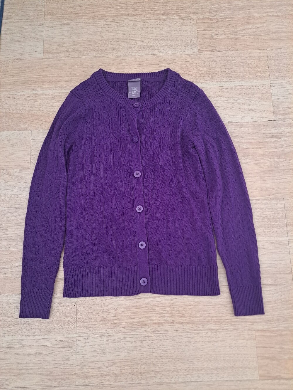 Laura Scott Purple Cable Knit Button-Front Cardigan